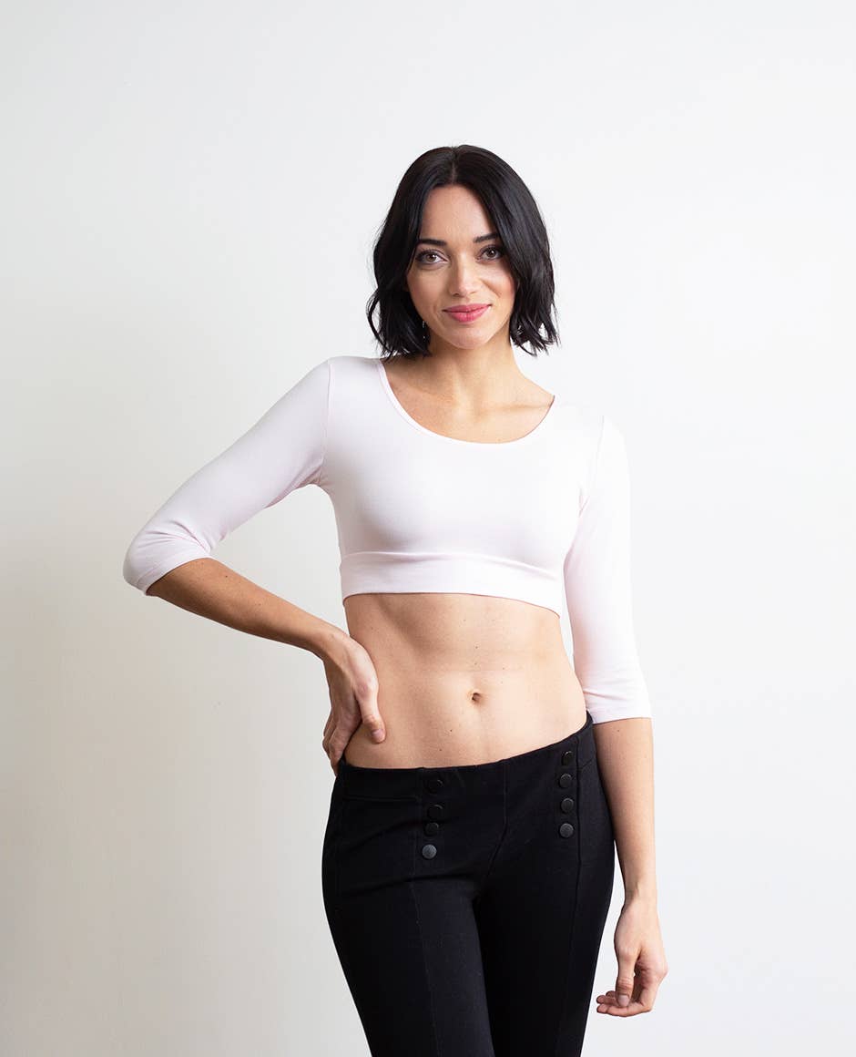 Scoop Neck 3/4 Sleeve Cropped Layering Halftee
