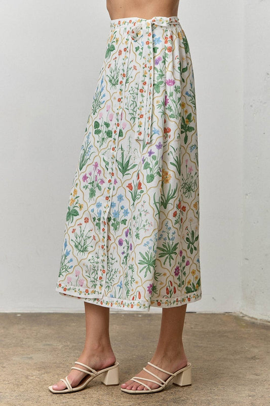 FLORAL PRINT MIDI WRAP SKIRT