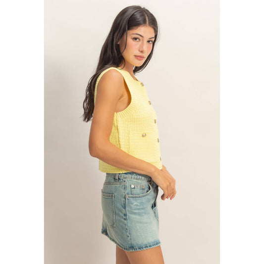 Knit Button-Front Vest With Pocket