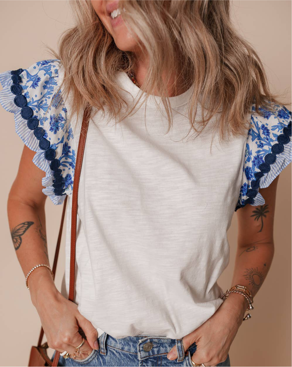 Ricrac Trim Flutter Sleeve Blouse