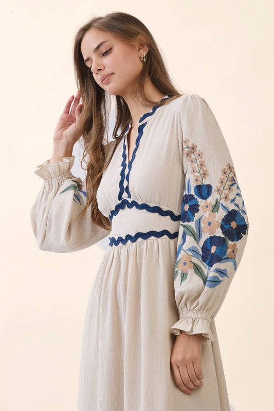 Plus Embroidered Tiered Midi Dress