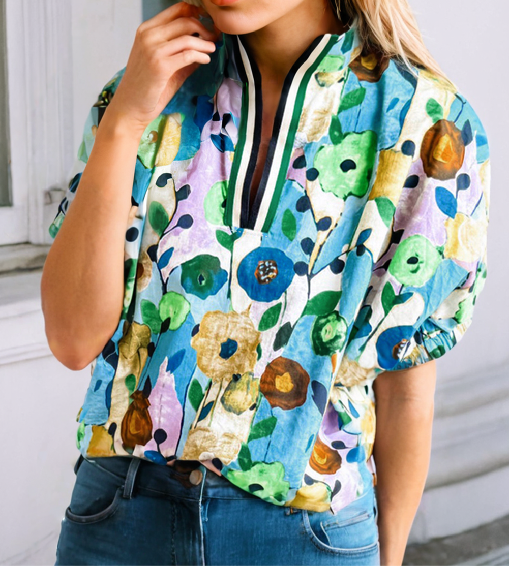 Floral V Neck Blouse