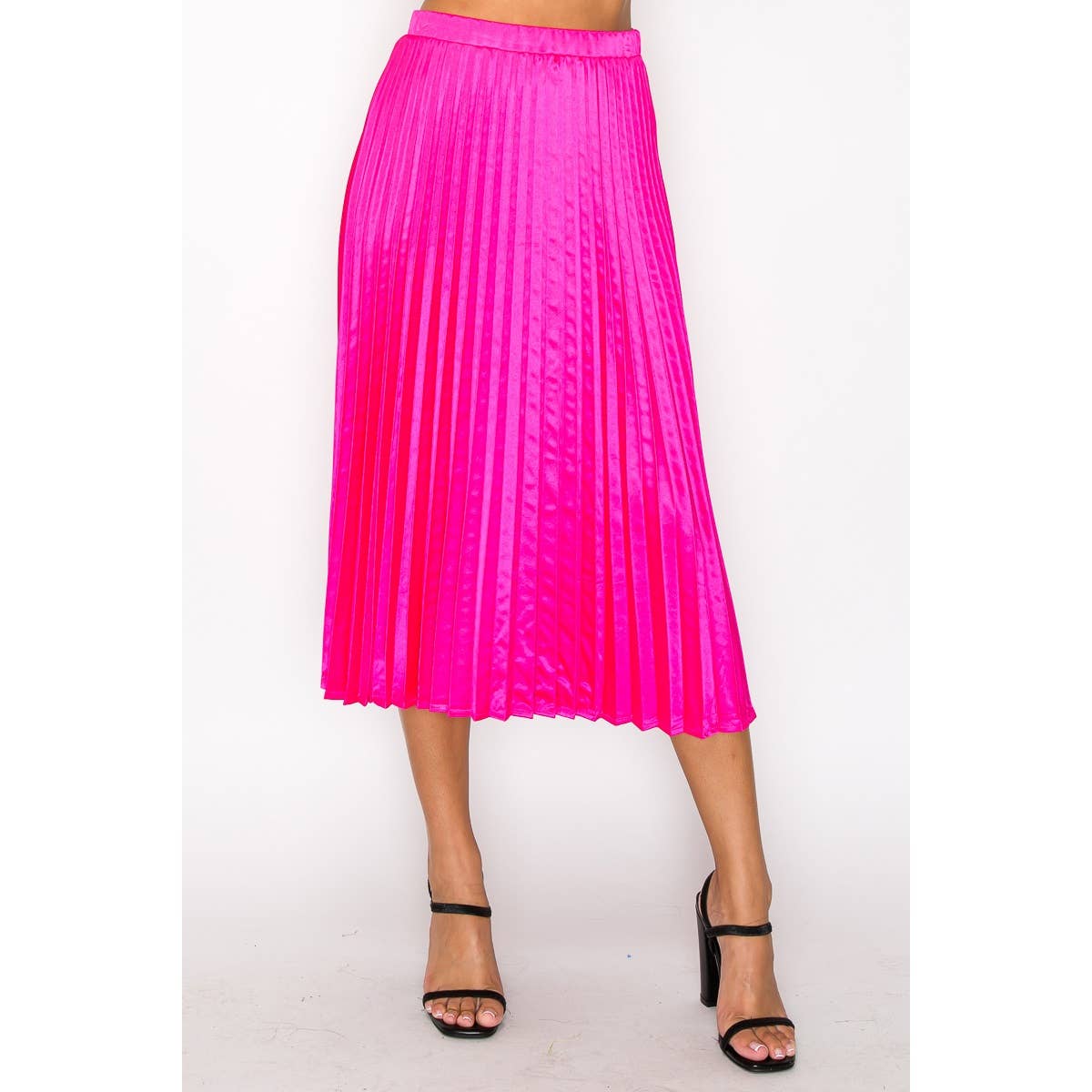 Satin Pleated Midi Skirt