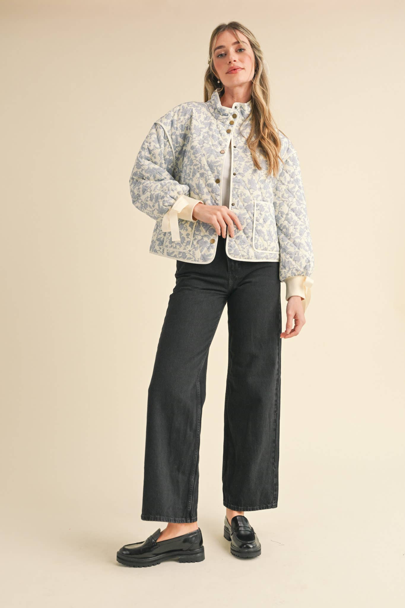 FLORAL QUILTED JACKET WITH RIBBON DETAIL