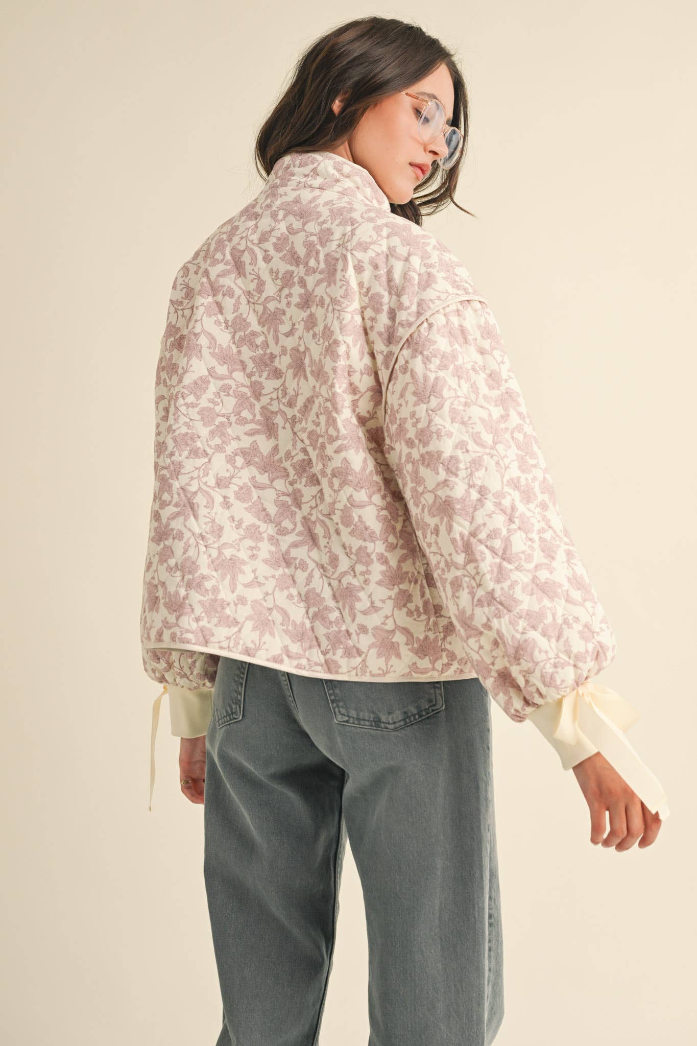 FLORAL QUILTED JACKET WITH RIBBON DETAIL