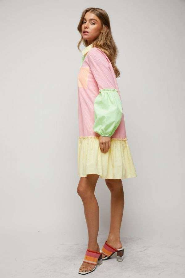 MULTI STRIPE COLOR BLOCK SHIRT DRESS