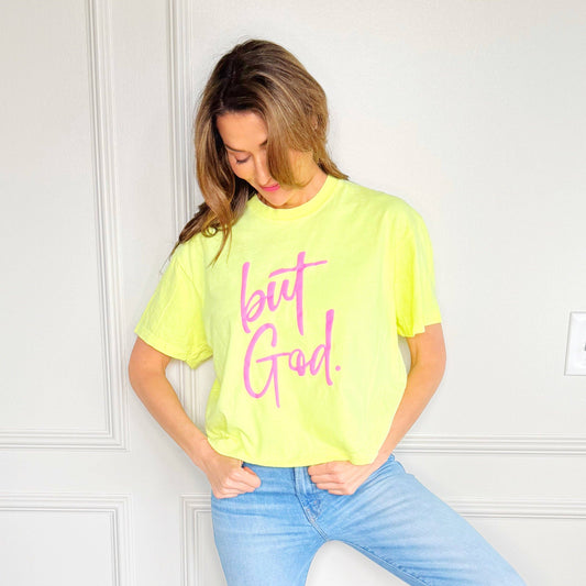 Puff But God Yellow Crop Tee