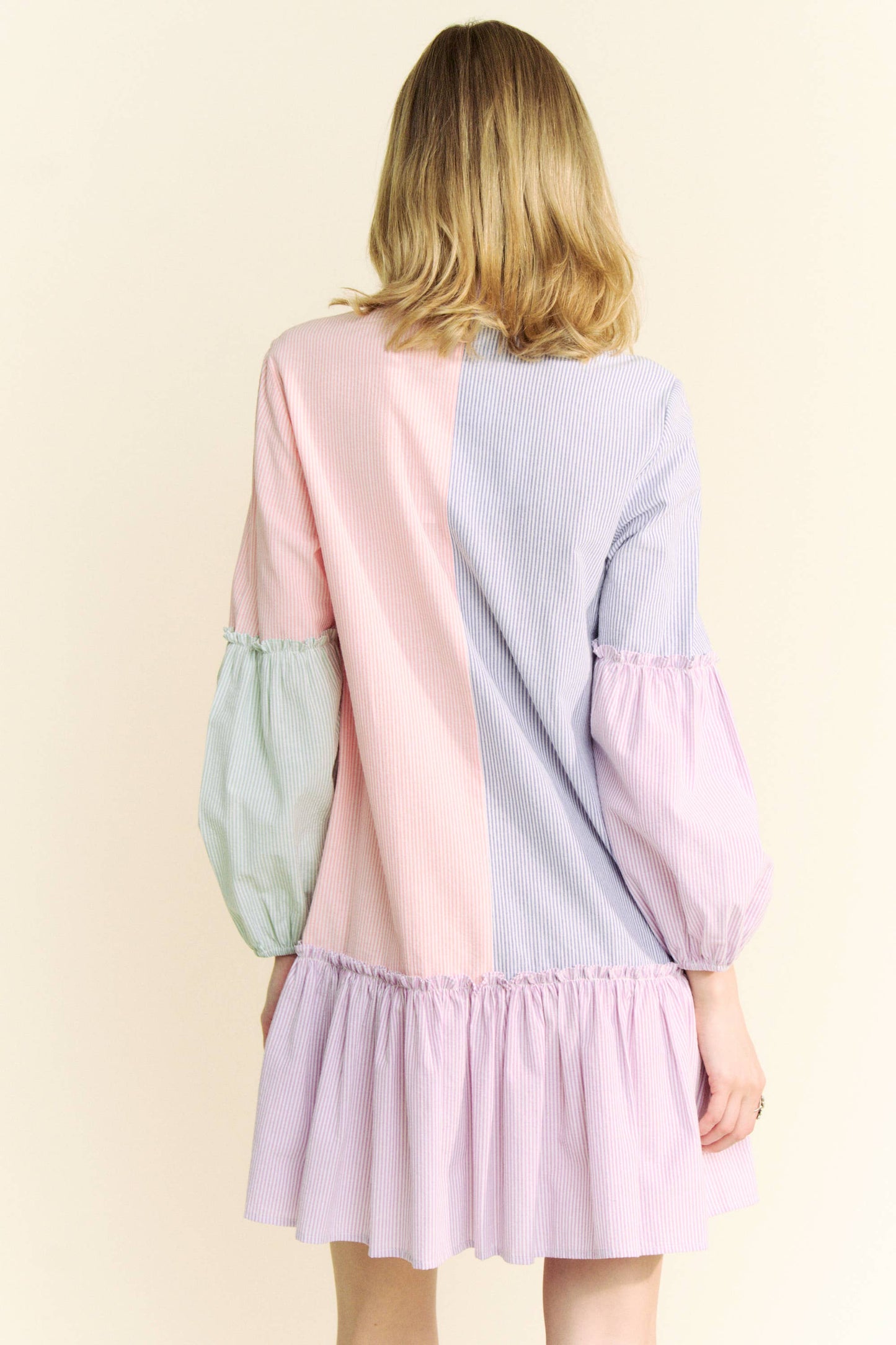 MULTI STRIPE COLOR BLOCK SHIRT DRESS