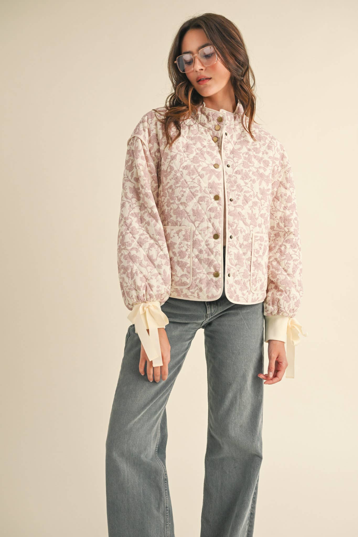 FLORAL QUILTED JACKET WITH RIBBON DETAIL