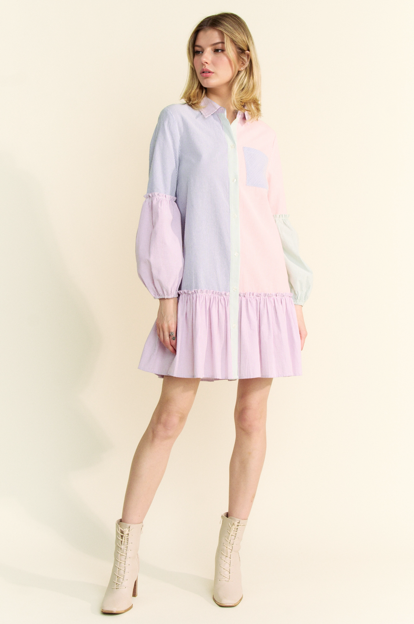 MULTI STRIPE COLOR BLOCK SHIRT DRESS
