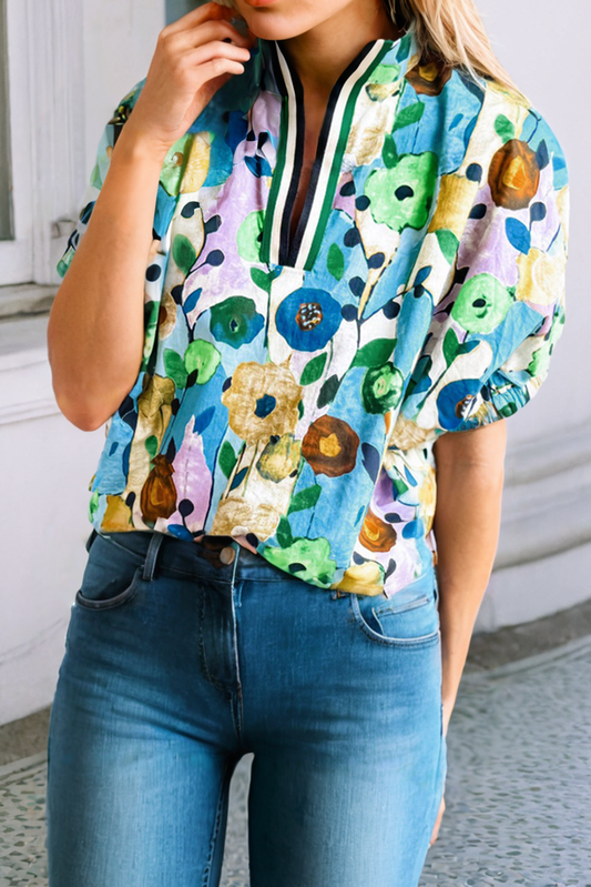 Floral V Neck Blouse