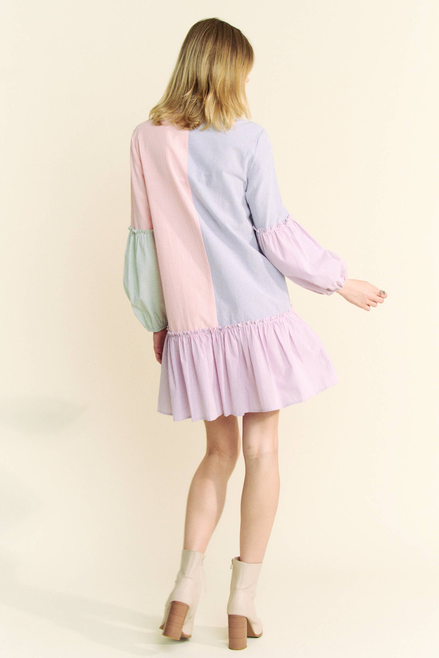 MULTI STRIPE COLOR BLOCK SHIRT DRESS