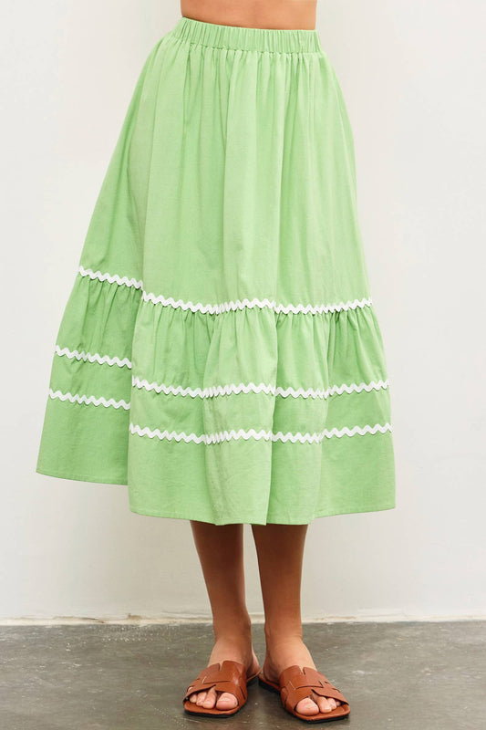 ELASTIC WAISTBAND SCALLOP TRIM  SKIRT