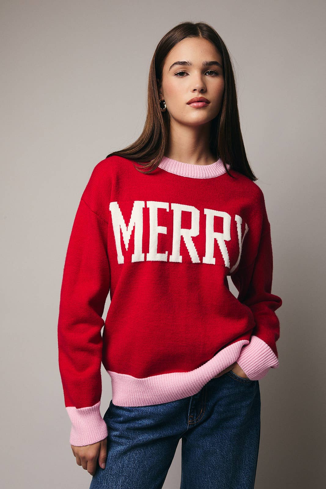 CREW NECK LONG SLEEVE "MERRY" SWEATER