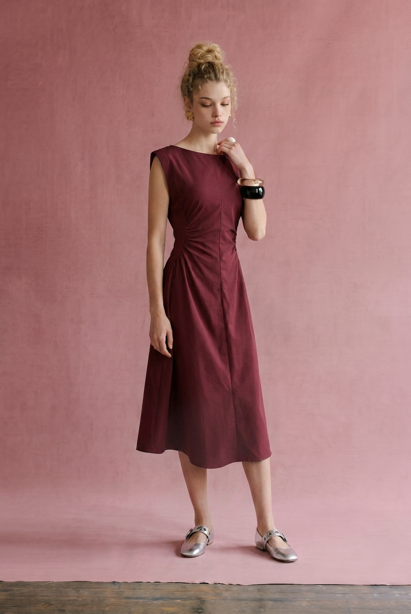 Ruched Waist Midi Dress