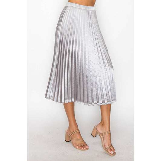 Satin Pleated Midi Skirt