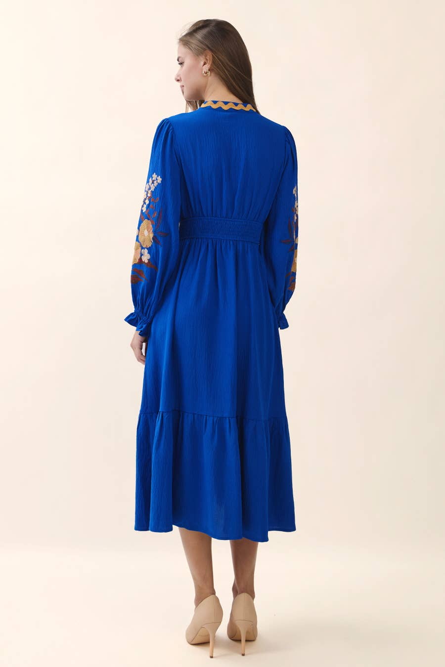 Plus Embroidered Tiered Midi Dress
