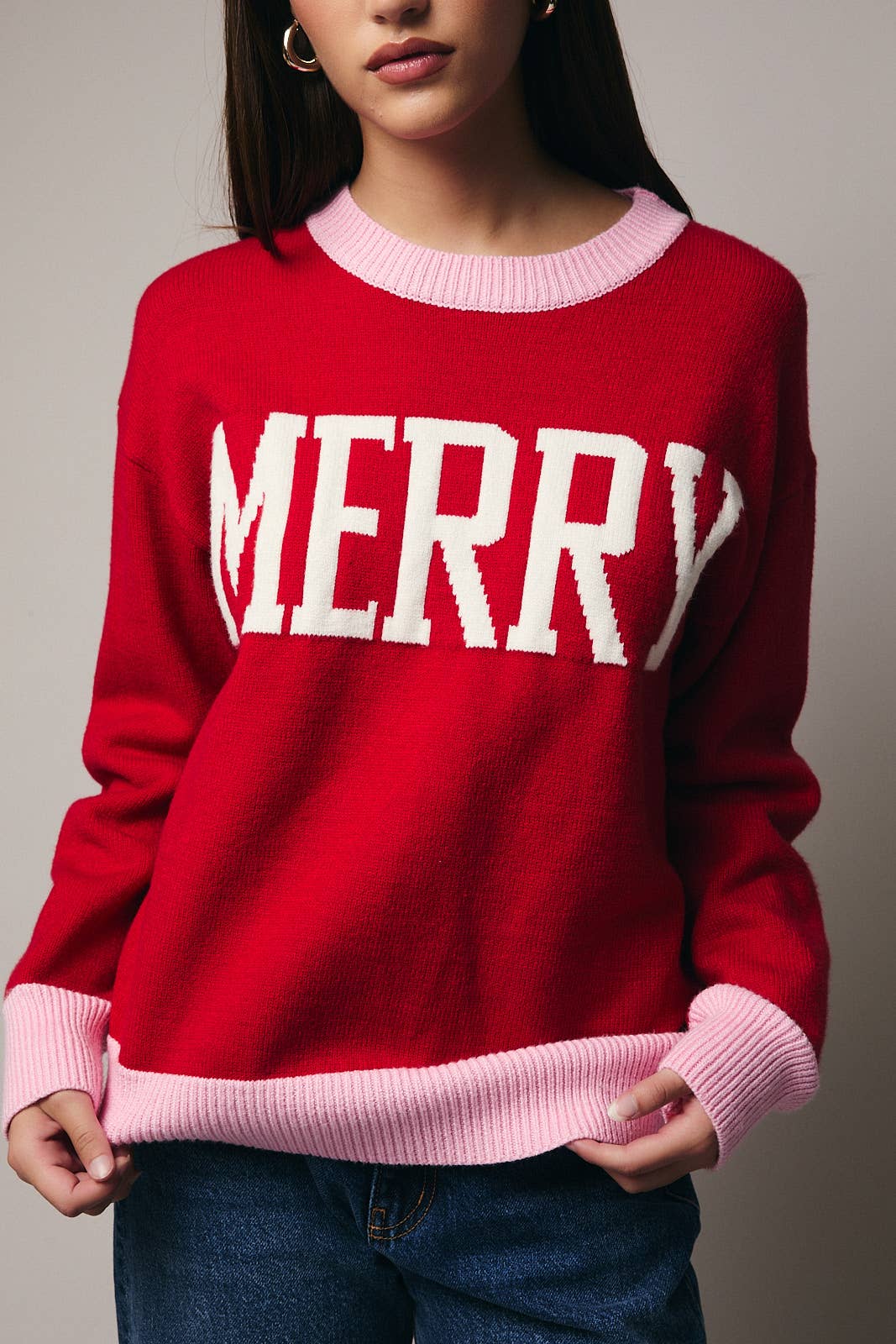 CREW NECK LONG SLEEVE "MERRY" SWEATER