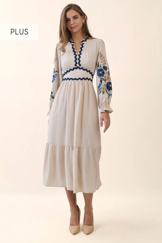 Plus Embroidered Tiered Midi Dress