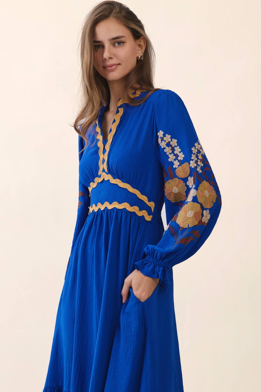 Plus Embroidered Tiered Midi Dress