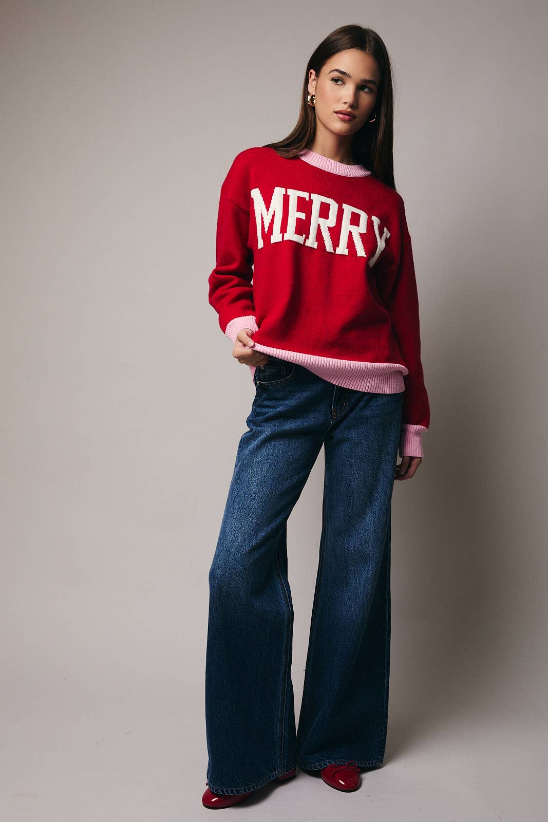 CREW NECK LONG SLEEVE "MERRY" SWEATER