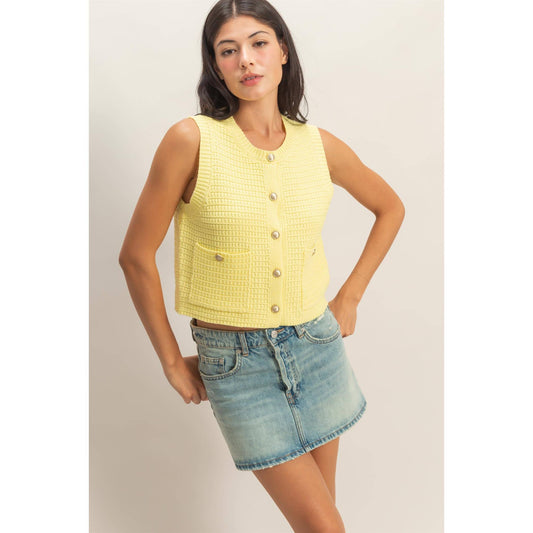 Knit Button-Front Vest With Pocket