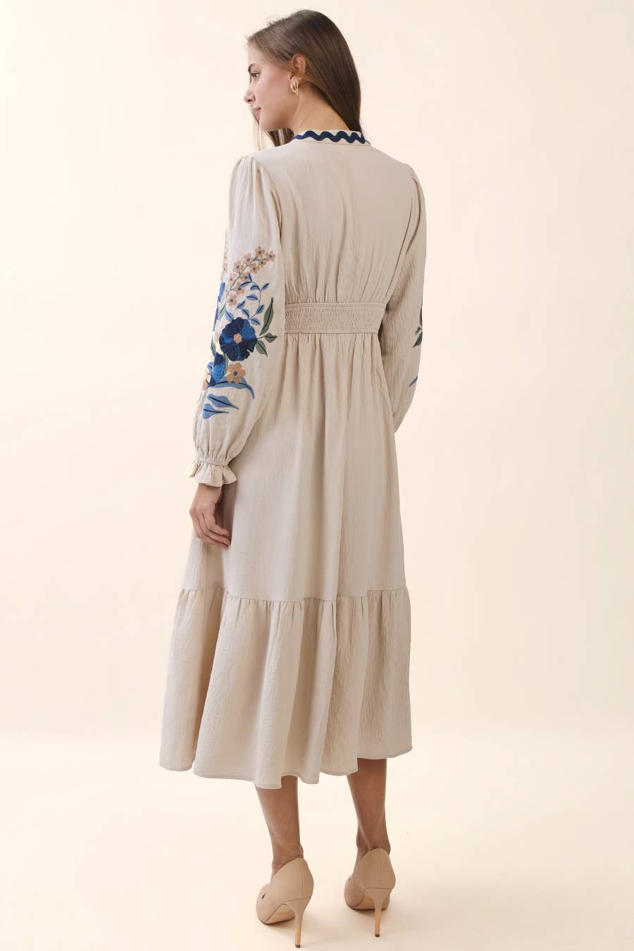 Plus Embroidered Tiered Midi Dress