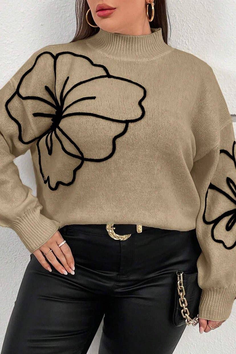 Floral Mock Neck Sweater Plus Size