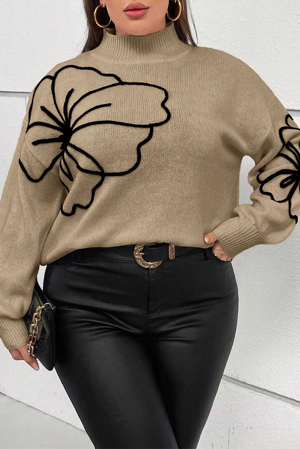 Floral Mock Neck Sweater Plus Size