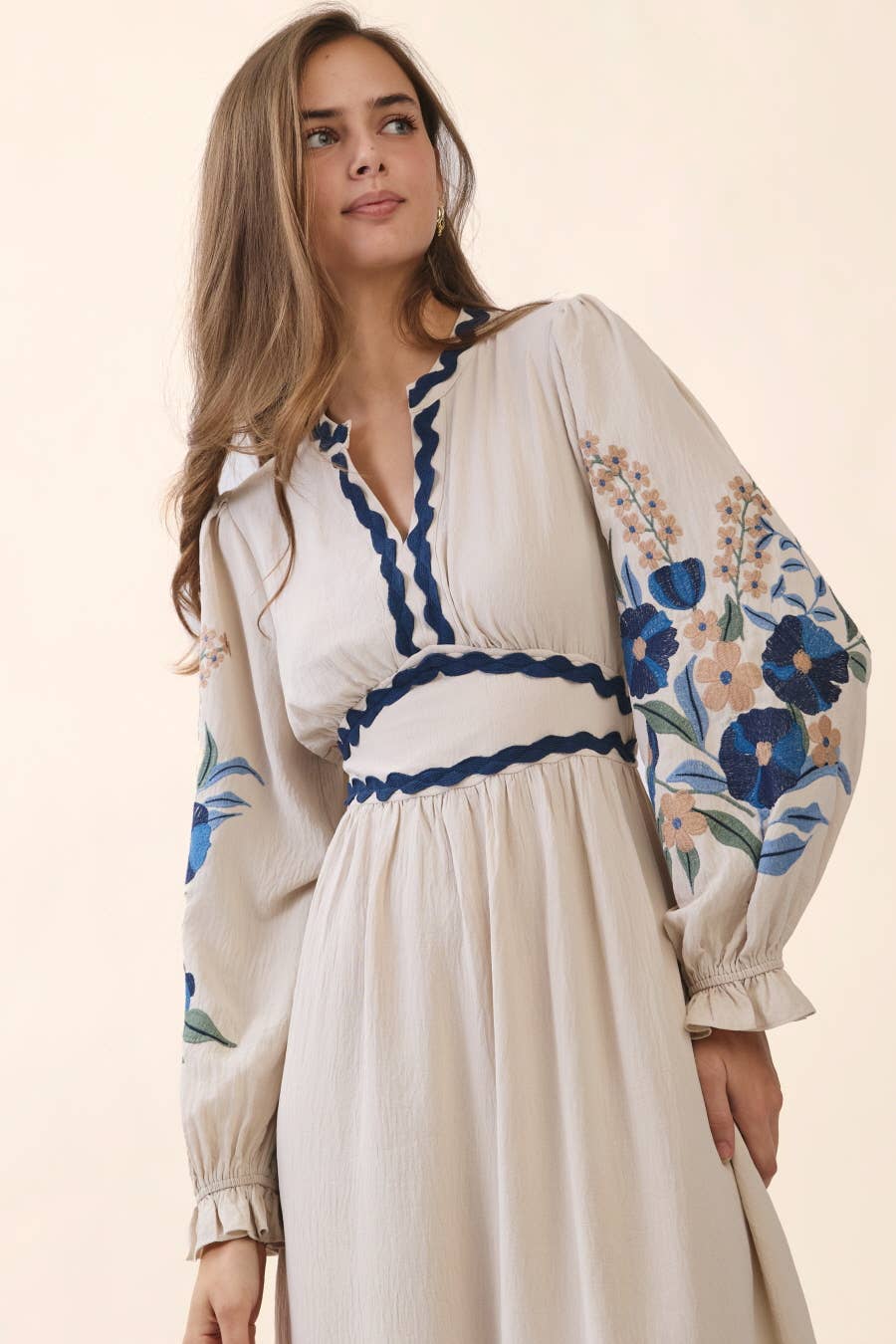 Plus Embroidered Tiered Midi Dress