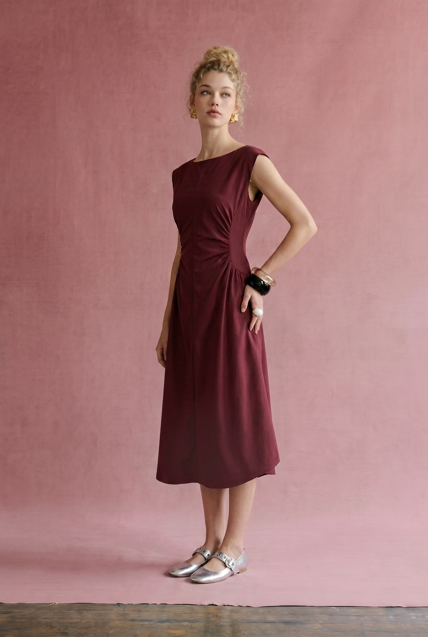 Ruched Waist Midi Dress